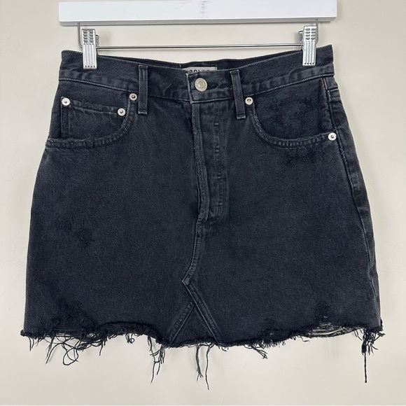Agolde Quinn Black Denim Cut off Skirt - Picture 1 of 15